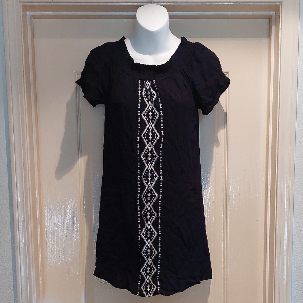 Speechless Black Mini Dress with White Pattern